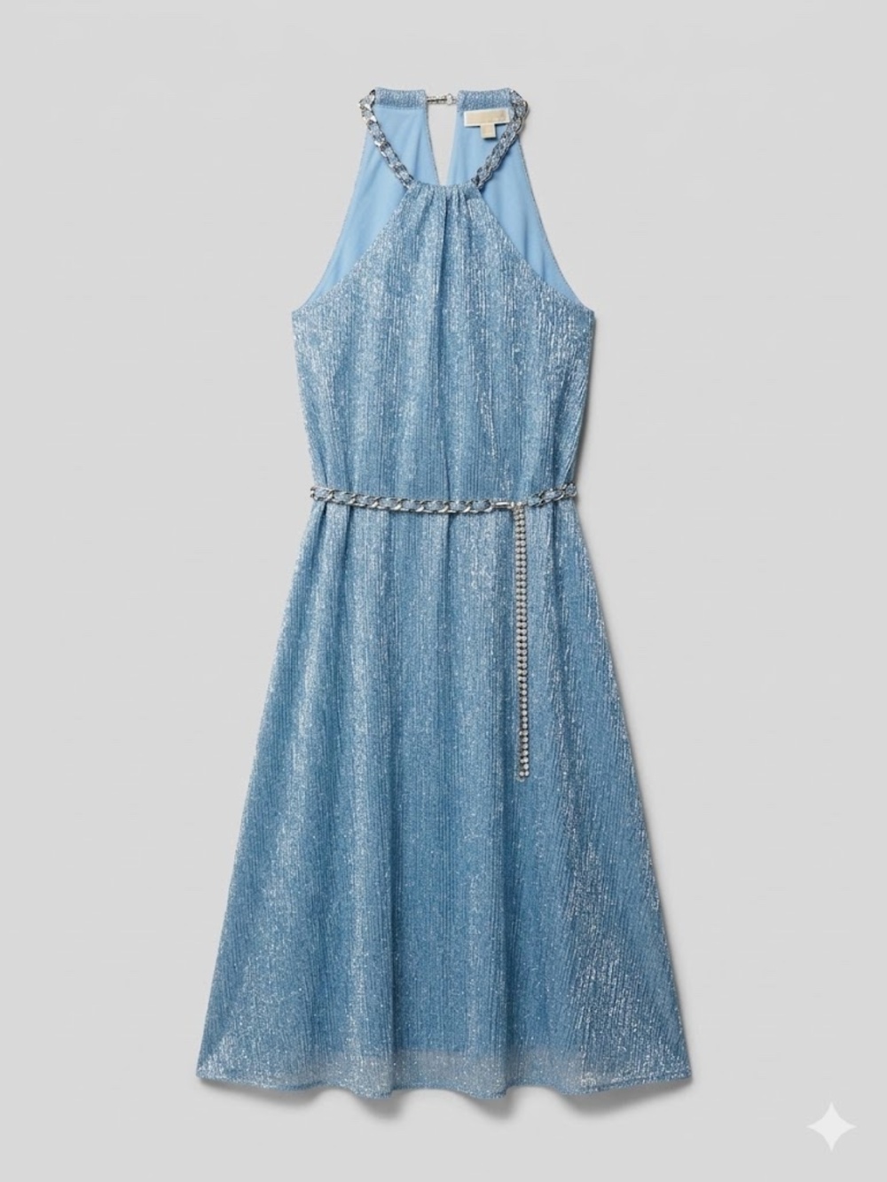 Michael Kors Blue Dress Size XS - Silver Chain Neck & MK Logo Belt - Chic & Tren